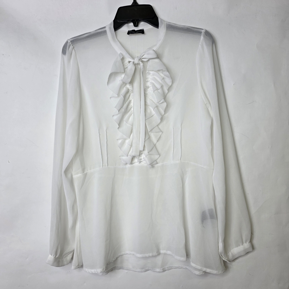 James Lakeland  sheer ruffle accent Long sleeves button down shirt